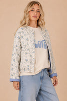 J.nna Floral Pattern Quilted Retro Jacket in Floral Blue
