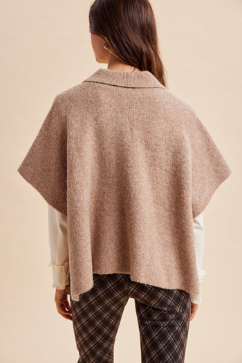 AnnieWear Side Slit Sweater Cape Cardigan in Latte