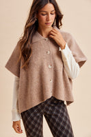 AnnieWear Side Slit Sweater Cape Cardigan in Latte