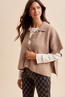 AnnieWear Side Slit Sweater Cape Cardigan in Latte