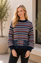 Load image into Gallery viewer, Sew in Love Pullover Crew Neck Sweater Long Sleeve With Ribbed Cuffs in Multi Stripe
