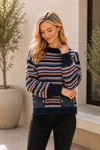 Load image into Gallery viewer, Sew in Love Pullover Crew Neck Sweater Long Sleeve With Ribbed Cuffs in Multi Stripe
