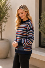Load image into Gallery viewer, Sew in Love Pullover Crew Neck Sweater Long Sleeve With Ribbed Cuffs in Multi Stripe
