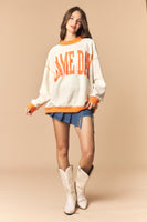 Peach Love Reversible Gameday And Stripe Mock Neck Sweatshirt in Burnt Orange/Cream
