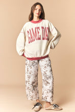 Load image into Gallery viewer, Peach Love Reversible Gameday And Stripe Mock Neck Sweatshirt in Crimson/Cream
