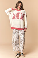 Peach Love Reversible Gameday And Stripe Mock Neck Sweatshirt in Crimson/Cream