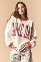 Peach Love Reversible Gameday And Stripe Mock Neck Sweatshirt in Crimson/Cream