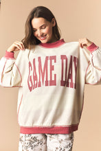 Load image into Gallery viewer, Peach Love Reversible Gameday And Stripe Mock Neck Sweatshirt in Crimson/Cream

