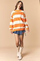 Peach Love Reversible Gameday And Stripe Mock Neck Sweatshirt in Burnt Orange/Cream
