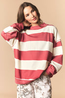 Peach Love Reversible Gameday And Stripe Mock Neck Sweatshirt in Crimson/Cream