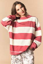 Load image into Gallery viewer, Peach Love Reversible Gameday And Stripe Mock Neck Sweatshirt in Crimson/Cream
