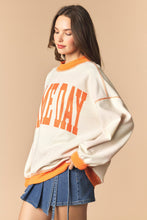 Load image into Gallery viewer, Peach Love Reversible Gameday And Stripe Mock Neck Sweatshirt in Burnt Orange/Cream

