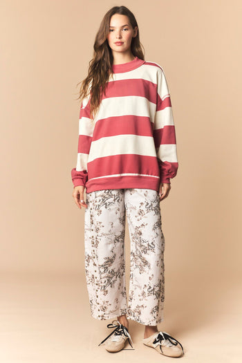 Peach Love Reversible Gameday And Stripe Mock Neck Sweatshirt in Crimson/Cream