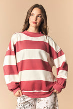 Load image into Gallery viewer, Peach Love Reversible Gameday And Stripe Mock Neck Sweatshirt in Crimson/Cream
