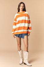 Load image into Gallery viewer, Peach Love Reversible Gameday And Stripe Mock Neck Sweatshirt in Burnt Orange/Cream
