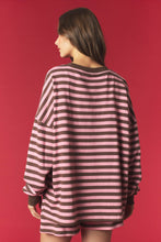 Load image into Gallery viewer, Peach Love Contrasting Stripe Sweatshirt And Shorts Set in Brown/Pink
