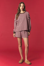 Load image into Gallery viewer, Peach Love Contrasting Stripe Sweatshirt And Shorts Set in Brown/Pink
