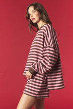 Load image into Gallery viewer, Peach Love Contrasting Stripe Sweatshirt And Shorts Set in Brown/Pink
