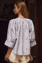 Load image into Gallery viewer, Oddi Embroidered Striped Blouse in Blue Combo
