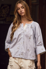 Load image into Gallery viewer, Oddi Embroidered Striped Blouse in Blue Combo
