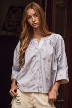 Load image into Gallery viewer, Oddi Embroidered Striped Blouse in Blue Combo
