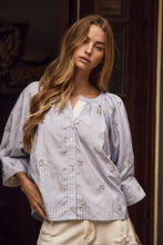 Load image into Gallery viewer, Oddi Embroidered Striped Blouse in Blue Combo
