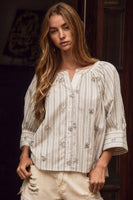 Oddi Embroidered Striped Blouse in White Combo