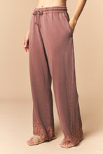 Load image into Gallery viewer, Peach Love Washed French Terry Lace Hem Detailed Pants in Brown
