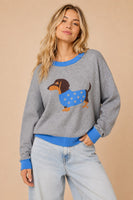 J.nna OVERSIZED Dachshund Knit Sweater in Grey/Blue
