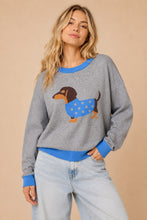 Load image into Gallery viewer, J.nna OVERSIZED Dachshund Knit Sweater in Grey/Blue

