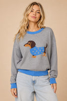 J.nna OVERSIZED Dachshund Knit Sweater in Grey/Blue