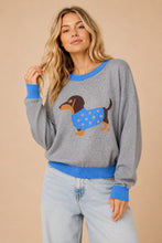 Load image into Gallery viewer, J.nna OVERSIZED Dachshund Knit Sweater in Grey/Blue

