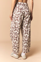 Peach Love Western Printed Barrel Pants in Cream/Brown