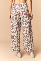 Peach Love Western Printed Barrel Pants in Cream/Brown