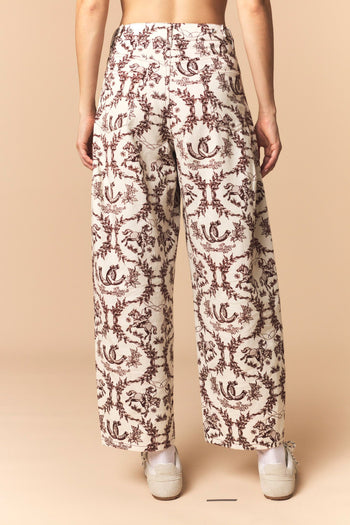 Peach Love Western Printed Barrel Pants in Cream/Brown