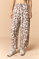 Peach Love Western Printed Barrel Pants in Cream/Brown