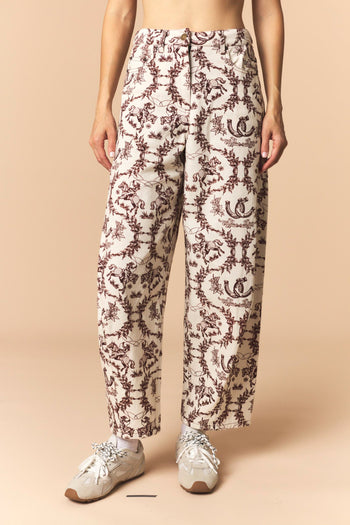 Peach Love Western Printed Barrel Pants in Cream/Brown