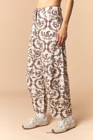 Peach Love Western Printed Barrel Pants in Cream/Brown