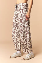 Load image into Gallery viewer, Peach Love Western Printed Barrel Pants in Cream/Brown
