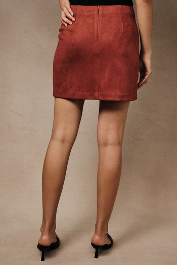 Sunday Edition Colorblock Faux Suede Mini Skirt in Rust-Multi