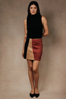 Sunday Edition Colorblock Faux Suede Mini Skirt in Rust-Multi