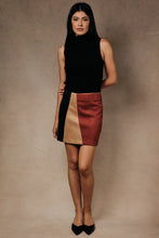 Load image into Gallery viewer, Sunday Edition Colorblock Faux Suede Mini Skirt in Rust-Multi

