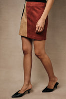 Sunday Edition Colorblock Faux Suede Mini Skirt in Rust-Multi