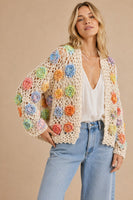 J.nna Floral Crochet Cardigan in Cream