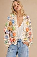 J.nna Floral Crochet Cardigan in Cream