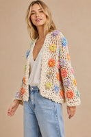 J.nna Floral Crochet Cardigan in Cream