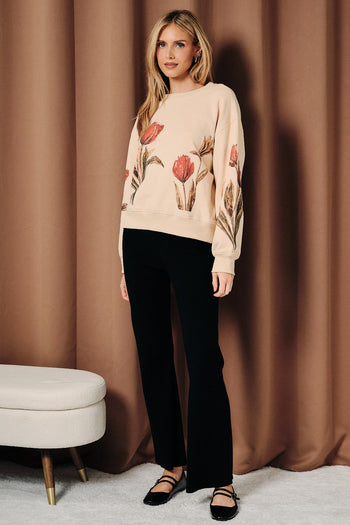 Sunday Edition Tulip Graphic Fleece Sweatshirt in Beige