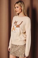 Sunday Edition Cat Graphic Crew Neck Sweater in Beige