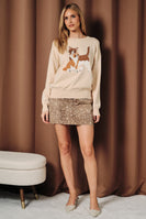 Sunday Edition Cat Graphic Crew Neck Sweater in Beige