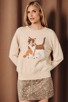 Sunday Edition Cat Graphic Crew Neck Sweater in Beige